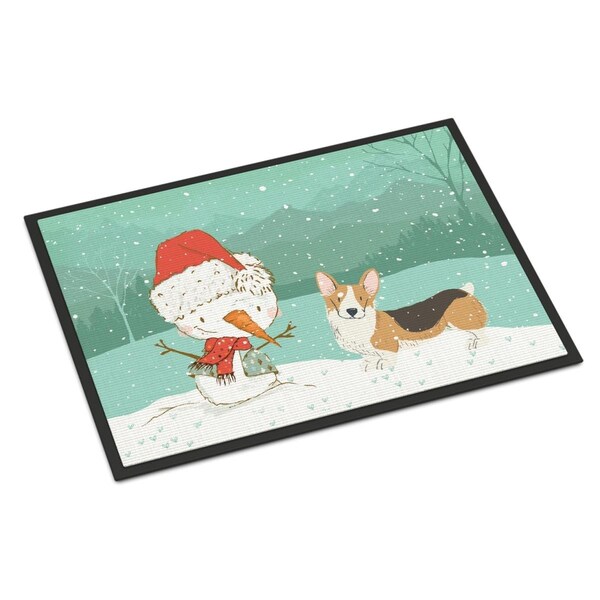 Carolines Treasures 18 x 27 in. Tricolor Pembroke Corgi Snowman Christmas Indoor or Outdoor Mat CK2061MAT - main